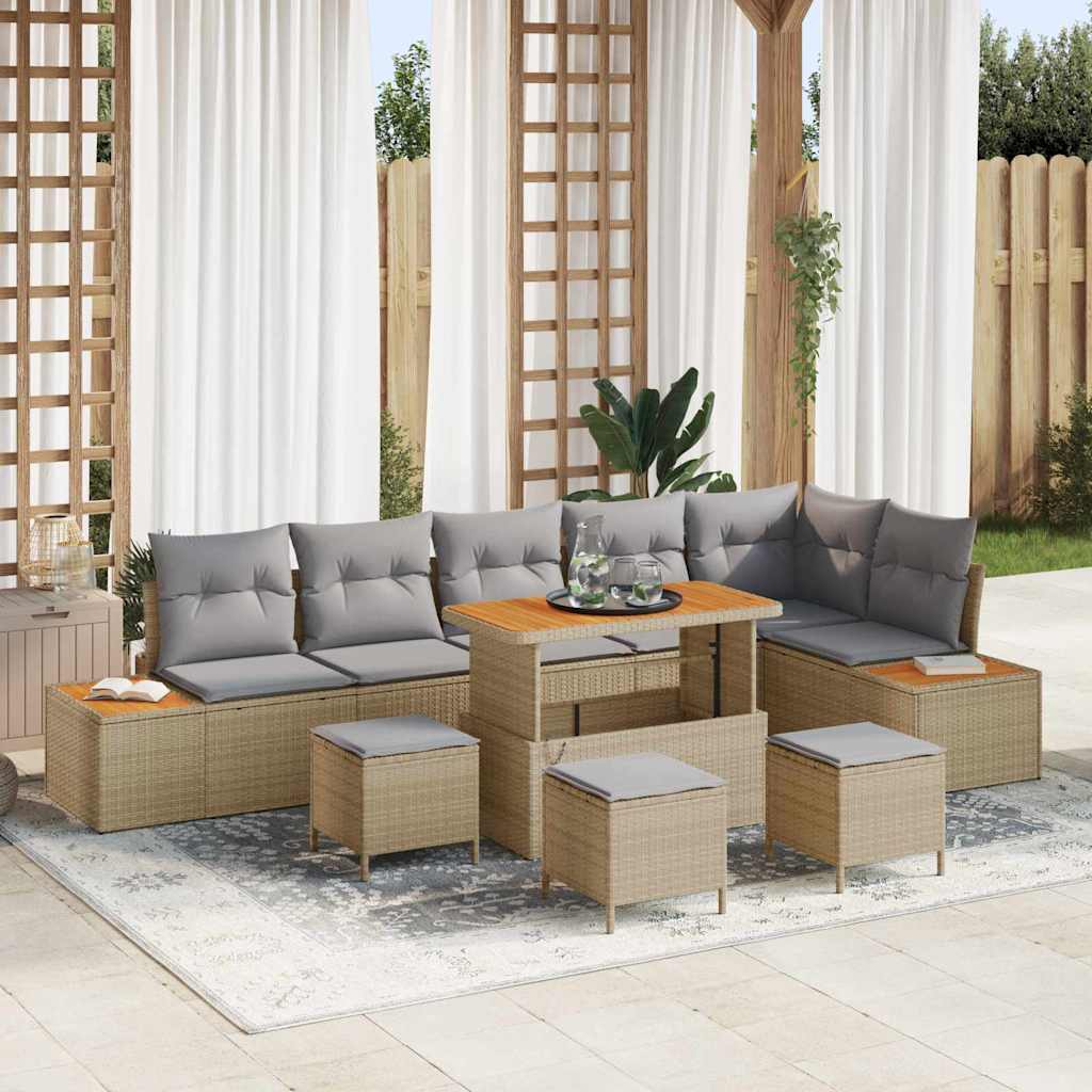 Havesofa Sæt 10 stk. 9-Antal sæder Beige Poly rattan