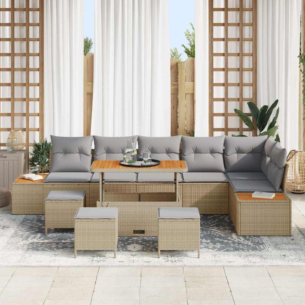 Havesofa Sæt 10 stk. 9-Antal sæder Beige Poly rattan