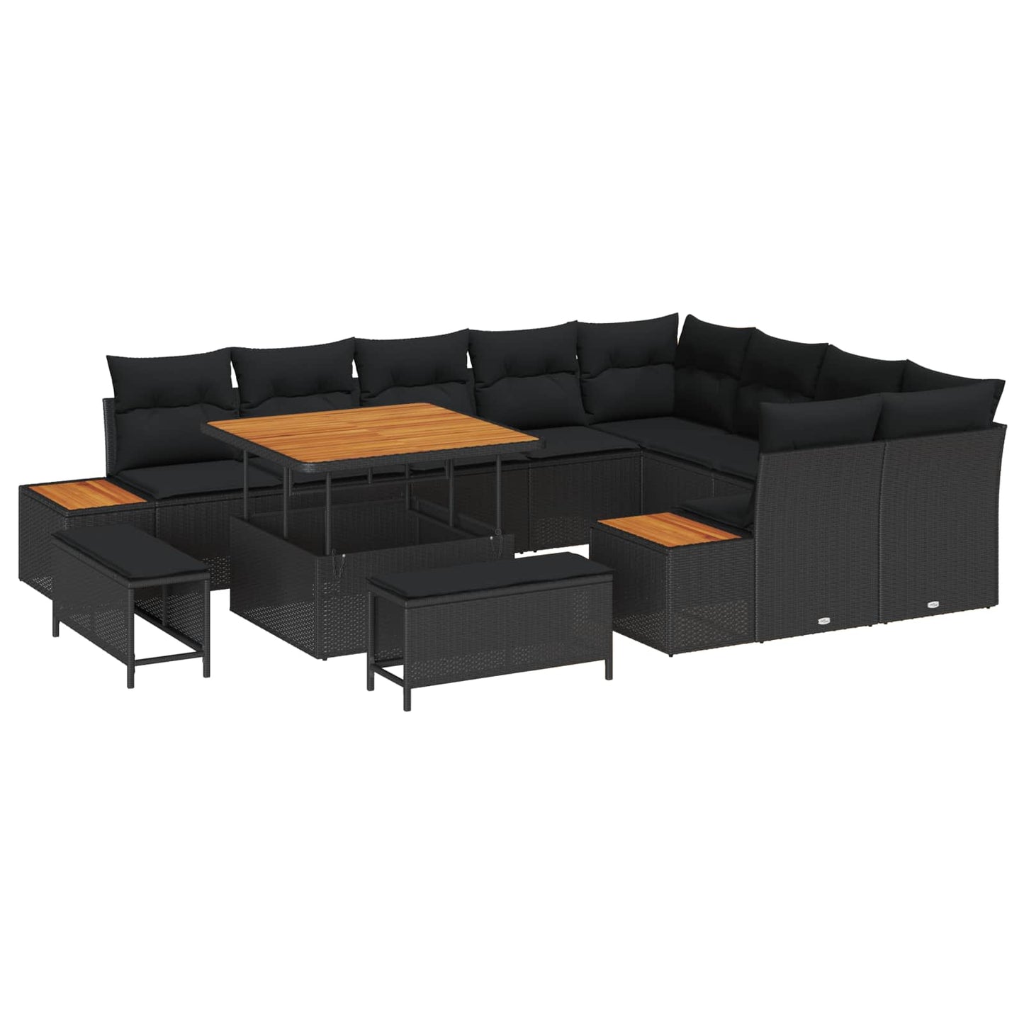 Havesofa Sæt 12 stk. 11-Antal sæder Sort Poly rattan