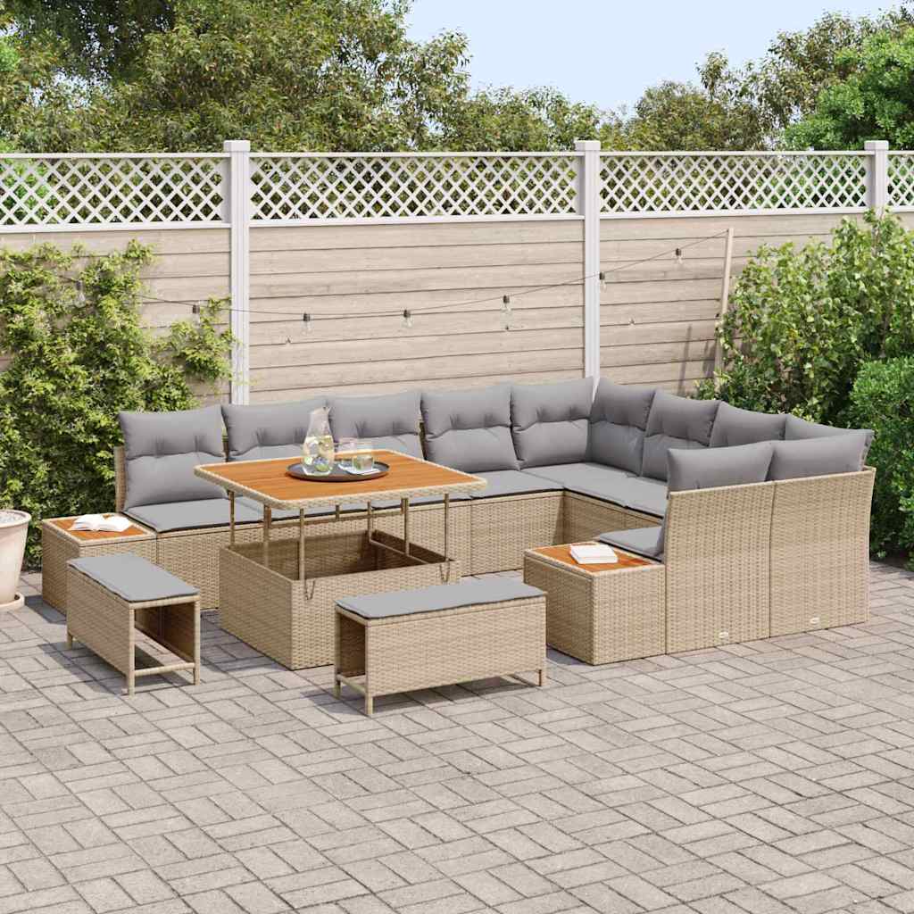 Havesofa Sæt 12 stk. 11-Antal sæder Beige Poly rattan