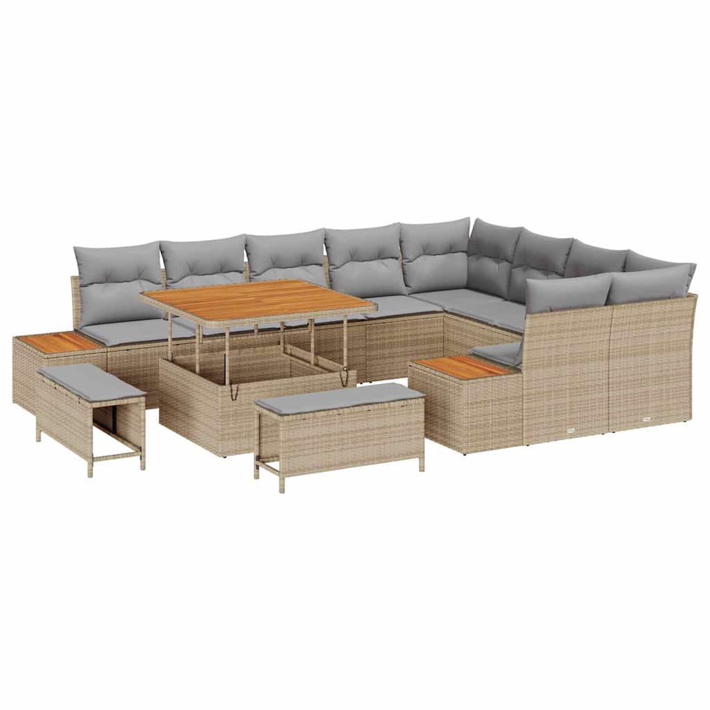 Havesofa Sæt 12 stk. 11-Antal sæder Beige Poly rattan