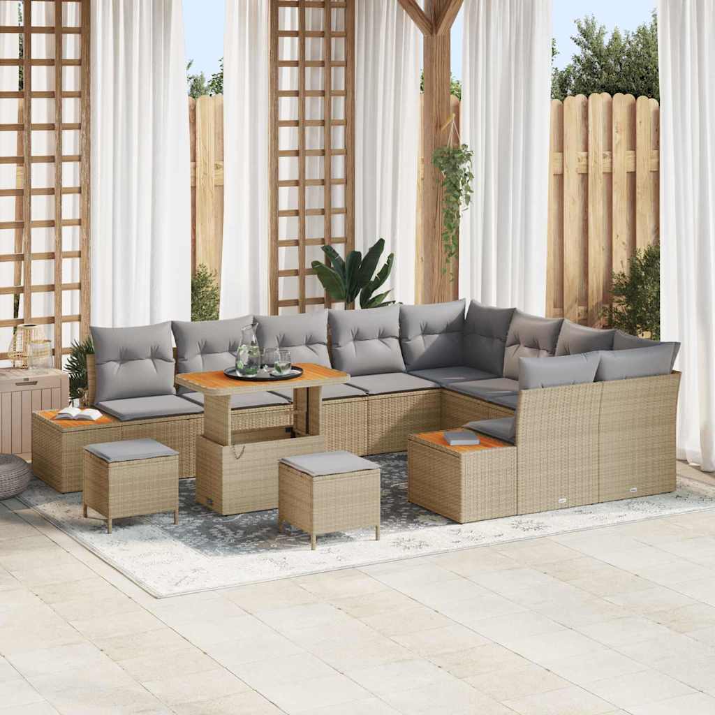 Havesofa Sæt 12 stk. 11-Antal sæder Beige Poly rattan