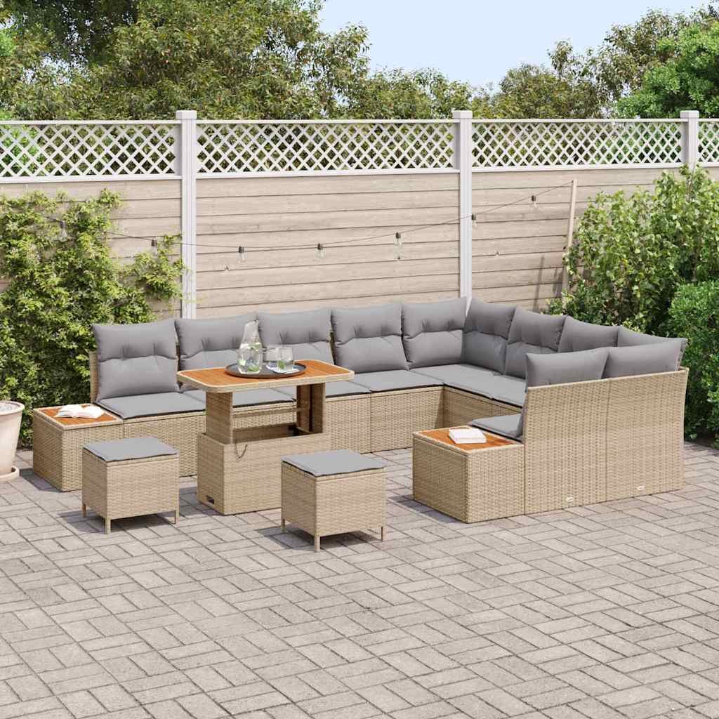 Havesofa Sæt 12 stk. 11-Antal sæder Beige Poly rattan