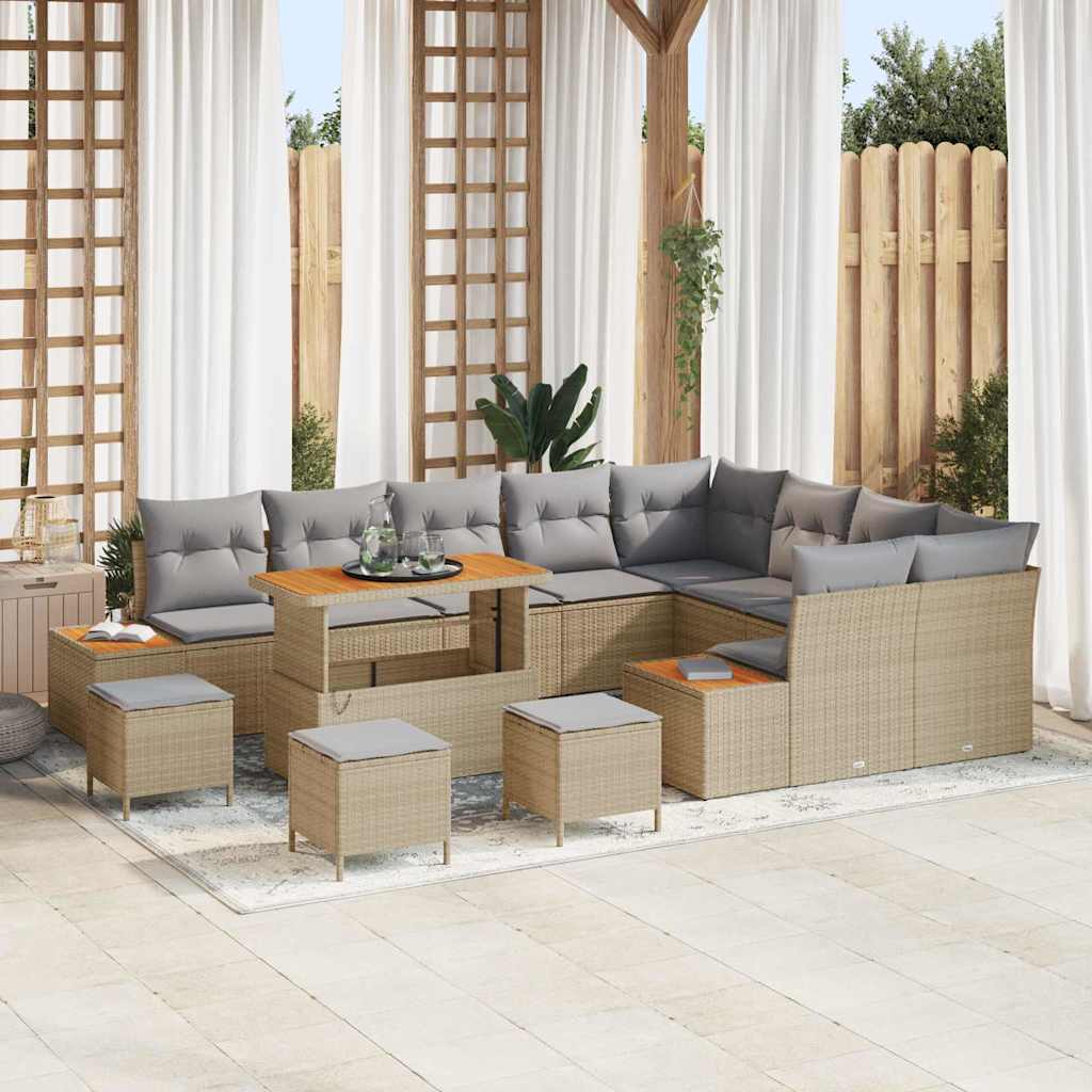 Havesofa Sæt 13 stk. 12-Antal sæder Beige Poly rattan