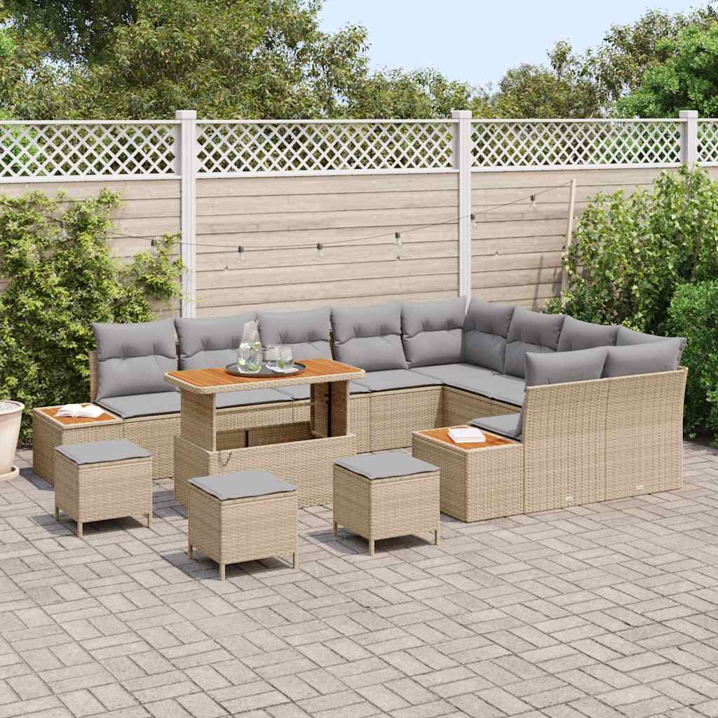 Havesofa Sæt 13 stk. 12-Antal sæder Beige Poly rattan