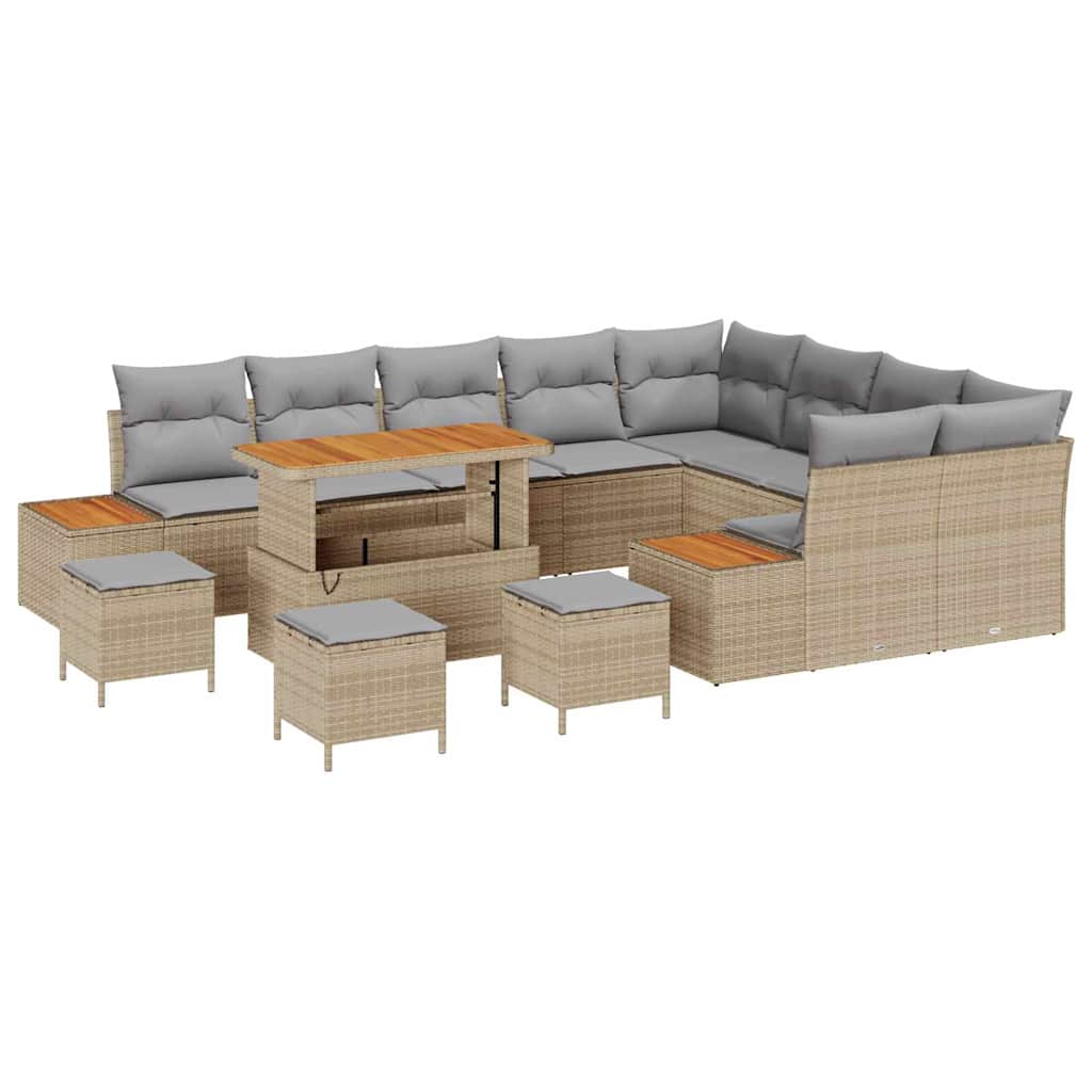 Havesofa Sæt 13 stk. 12-Antal sæder Beige Poly rattan