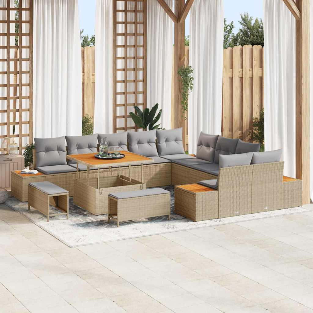 Havesofa Sæt 13 stk. 12-Antal sæder Beige Poly rattan