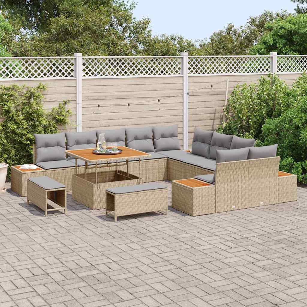 Havesofa Sæt 13 stk. 12-Antal sæder Beige Poly rattan