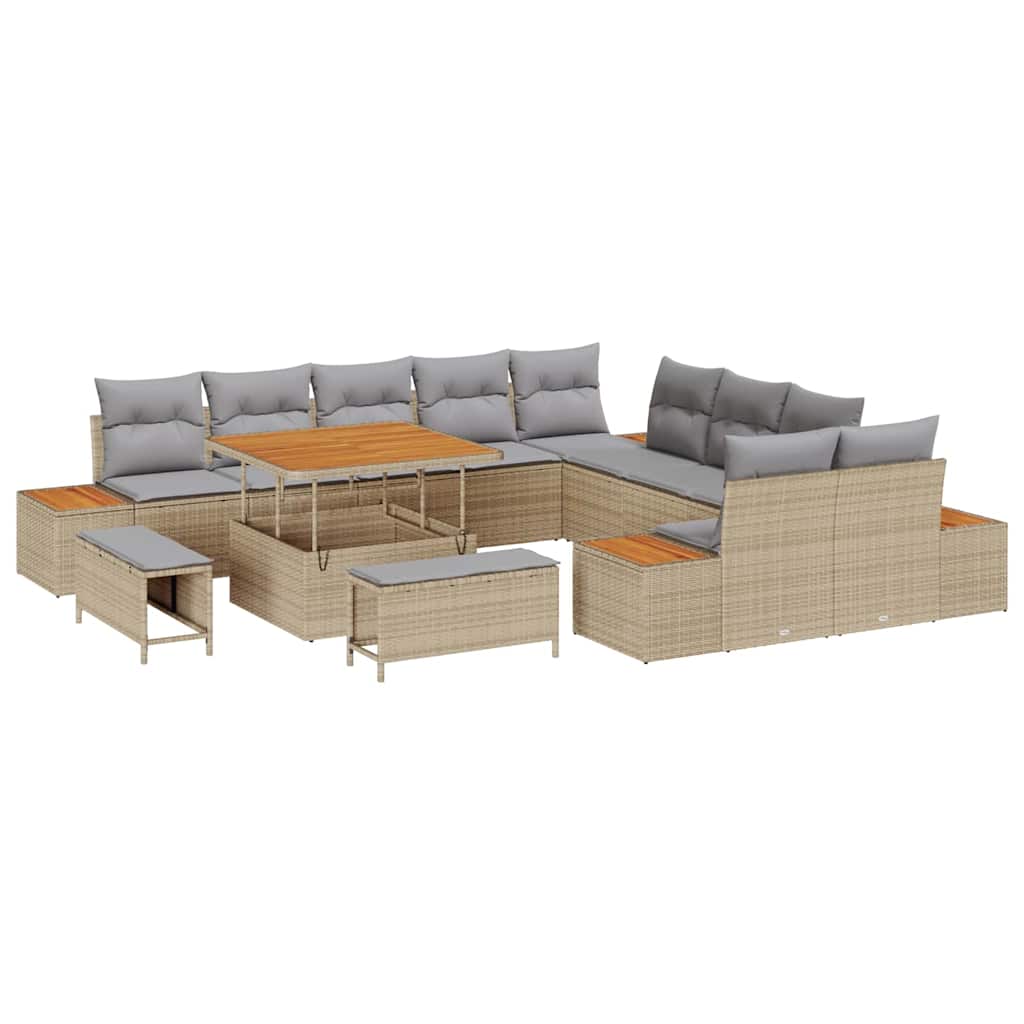 Havesofa Sæt 13 stk. 12-Antal sæder Beige Poly rattan