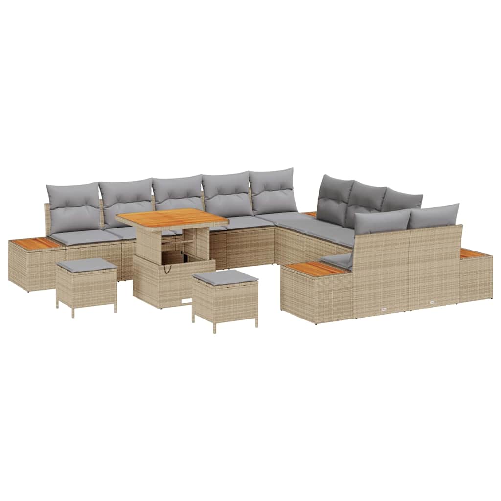 Havesofa Sæt 13 stk. 12-Antal sæder Beige Poly rattan