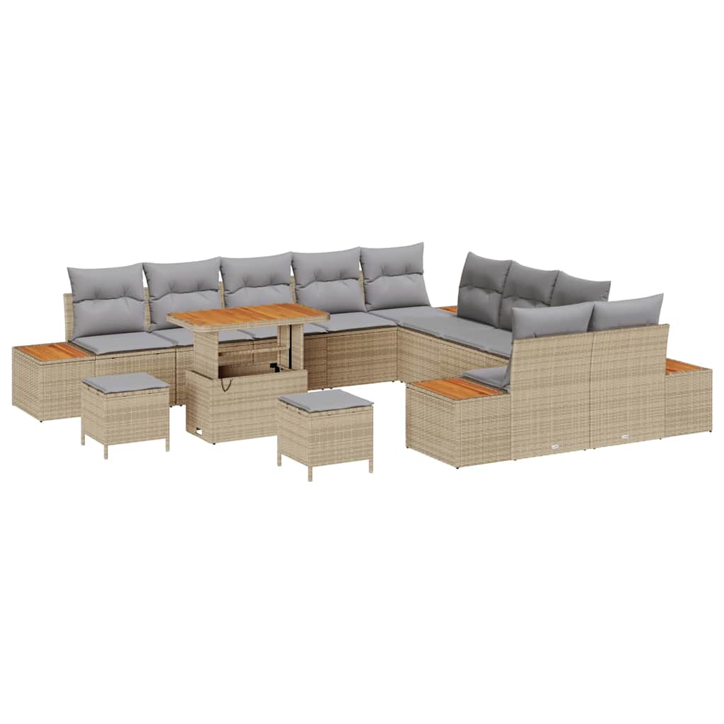 Havesofa Sæt 13 stk. 12-Antal sæder Beige Poly rattan