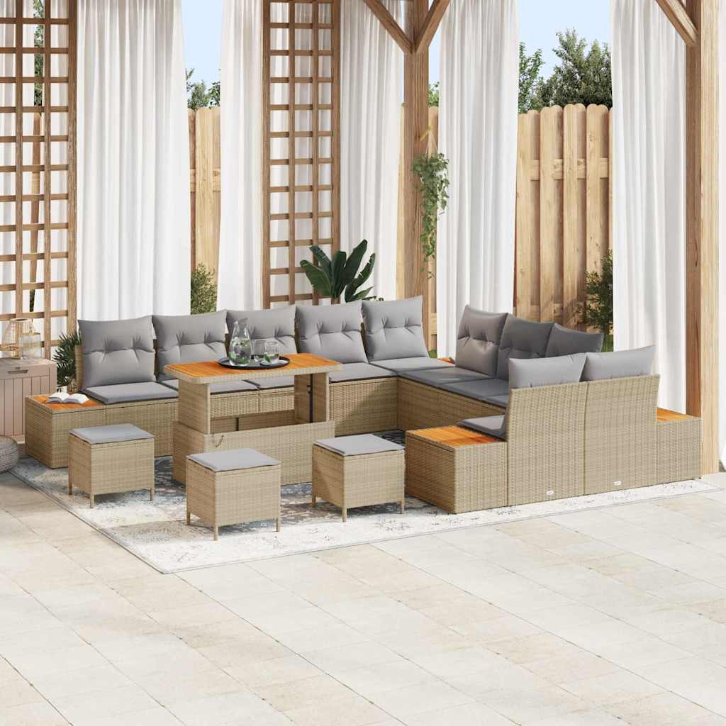 Havesofa Sæt 14 stk. 13-Antal sæder Beige Poly rattan