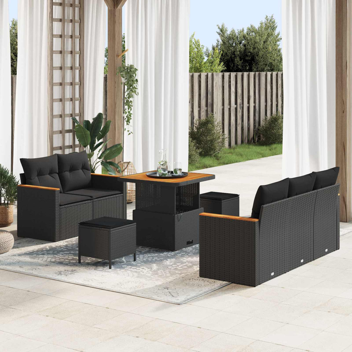 Havesofa Sæt 10 stk. 7-Antal sæder Sort polyrattan