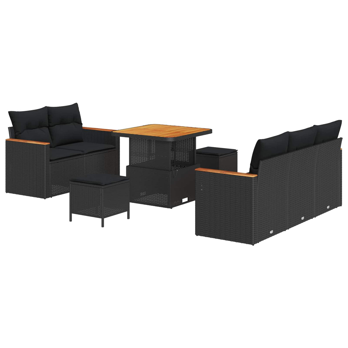 Havesofa Sæt 10 stk. 7-Antal sæder Sort polyrattan