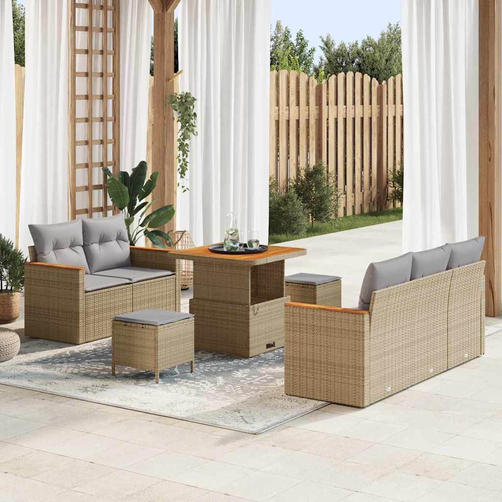 Havesofa Sæt 10 stk. 7-Antal sæder Beige og lys grå polyrattan