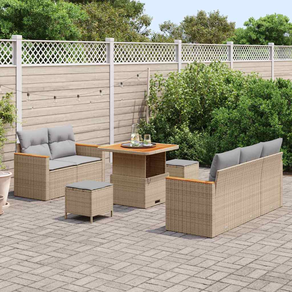 Havesofa Sæt 10 stk. 7-Antal sæder Beige og lys grå polyrattan