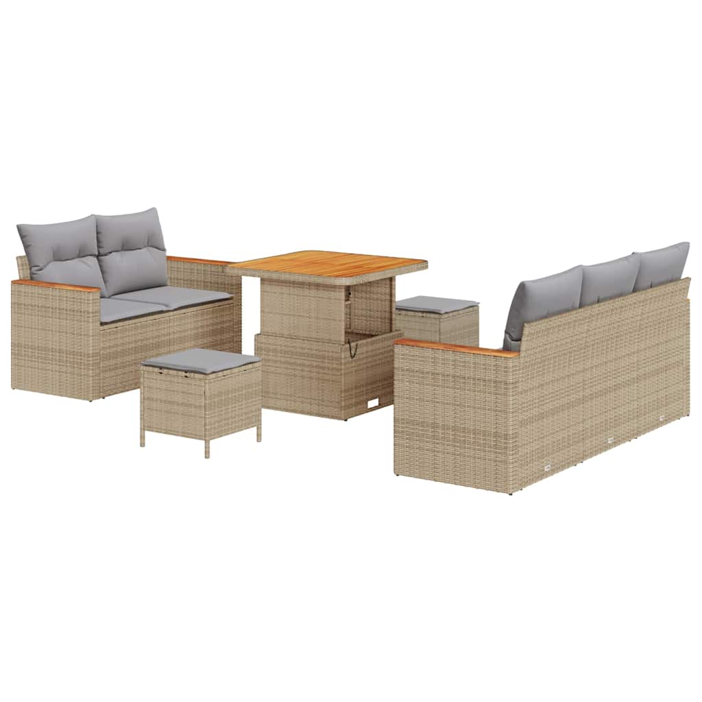 Havesofa Sæt 10 stk. 7-Antal sæder Beige og lys grå polyrattan
