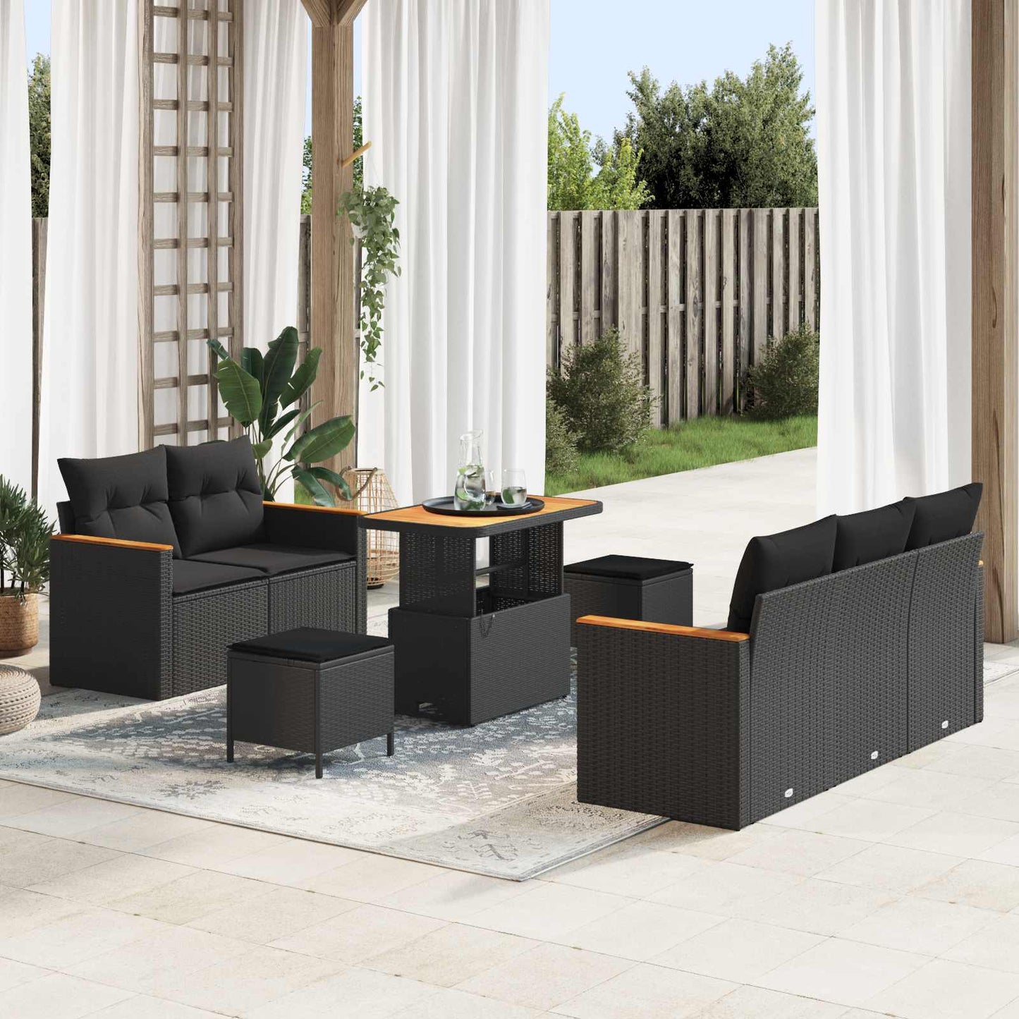 Havesofa Sæt 10 stk. 7-Antal sæder Sort polyrattan