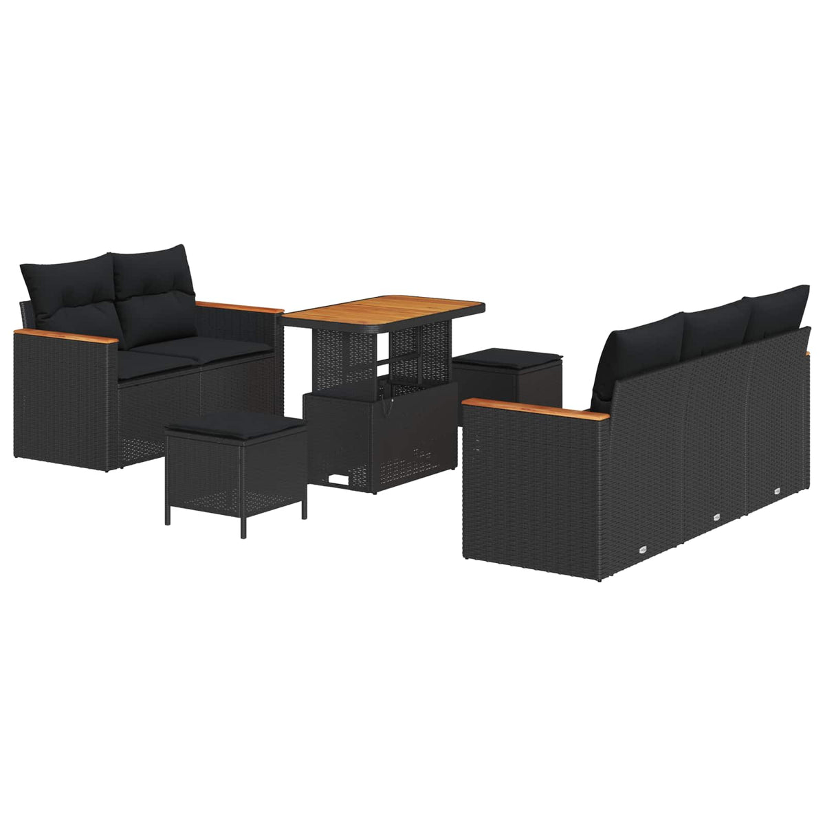 Havesofa Sæt 10 stk. 7-Antal sæder Sort polyrattan