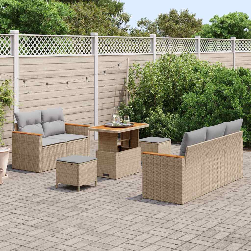 Havesofa Sæt 10 stk. 7-Antal sæder Beige og lys grå polyrattan