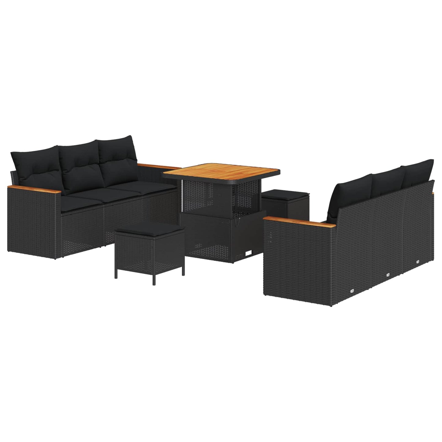 Havesofa Sæt 11 stk. 10-Antal sæder Sort polyrattan