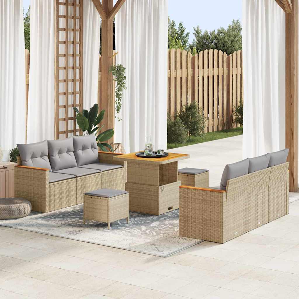 Havesofa Sæt 11 stk. 10-Antal sæder Beige og lys grå polyrattan