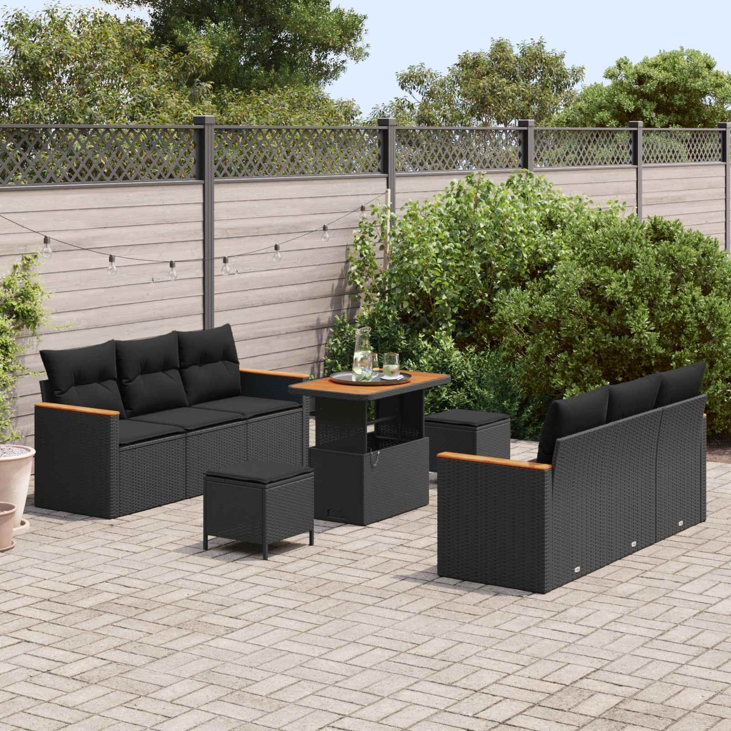 Havesofa Sæt 11 stk. 10-Antal sæder Sort polyrattan