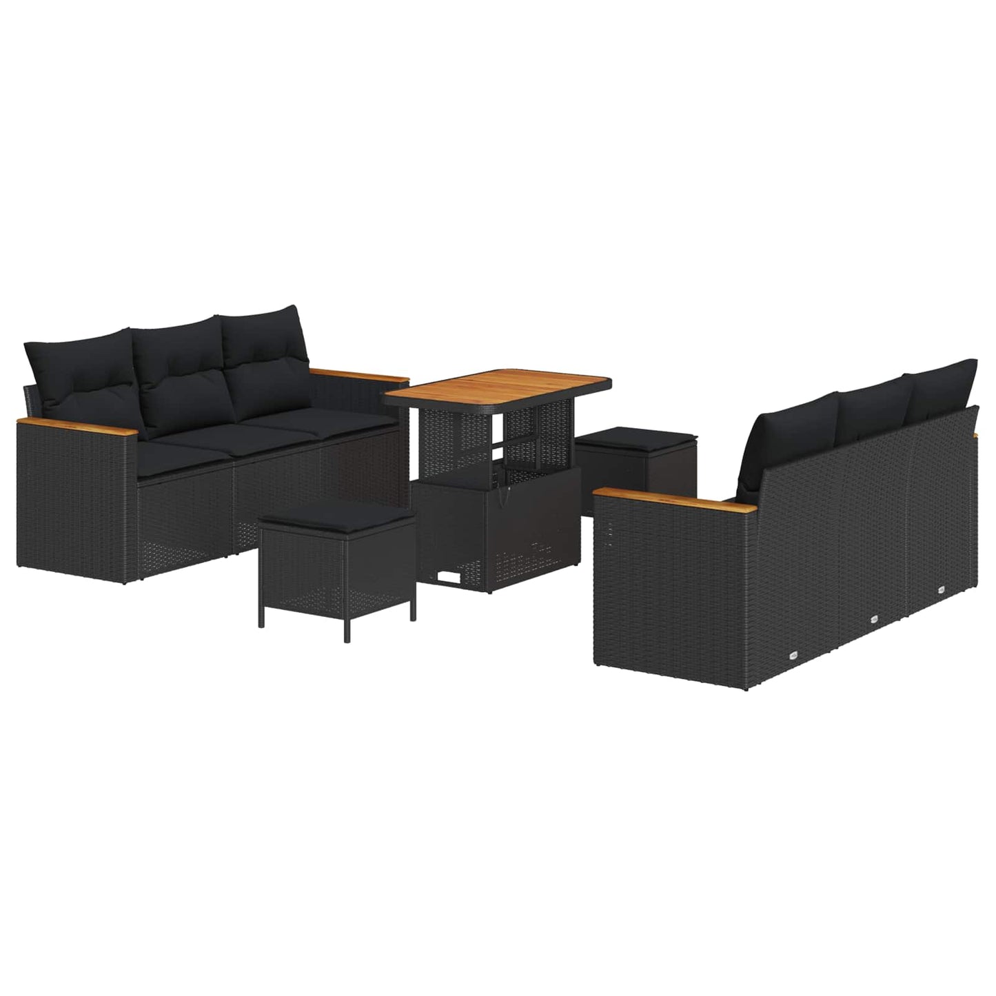 Havesofa Sæt 11 stk. 10-Antal sæder Sort polyrattan