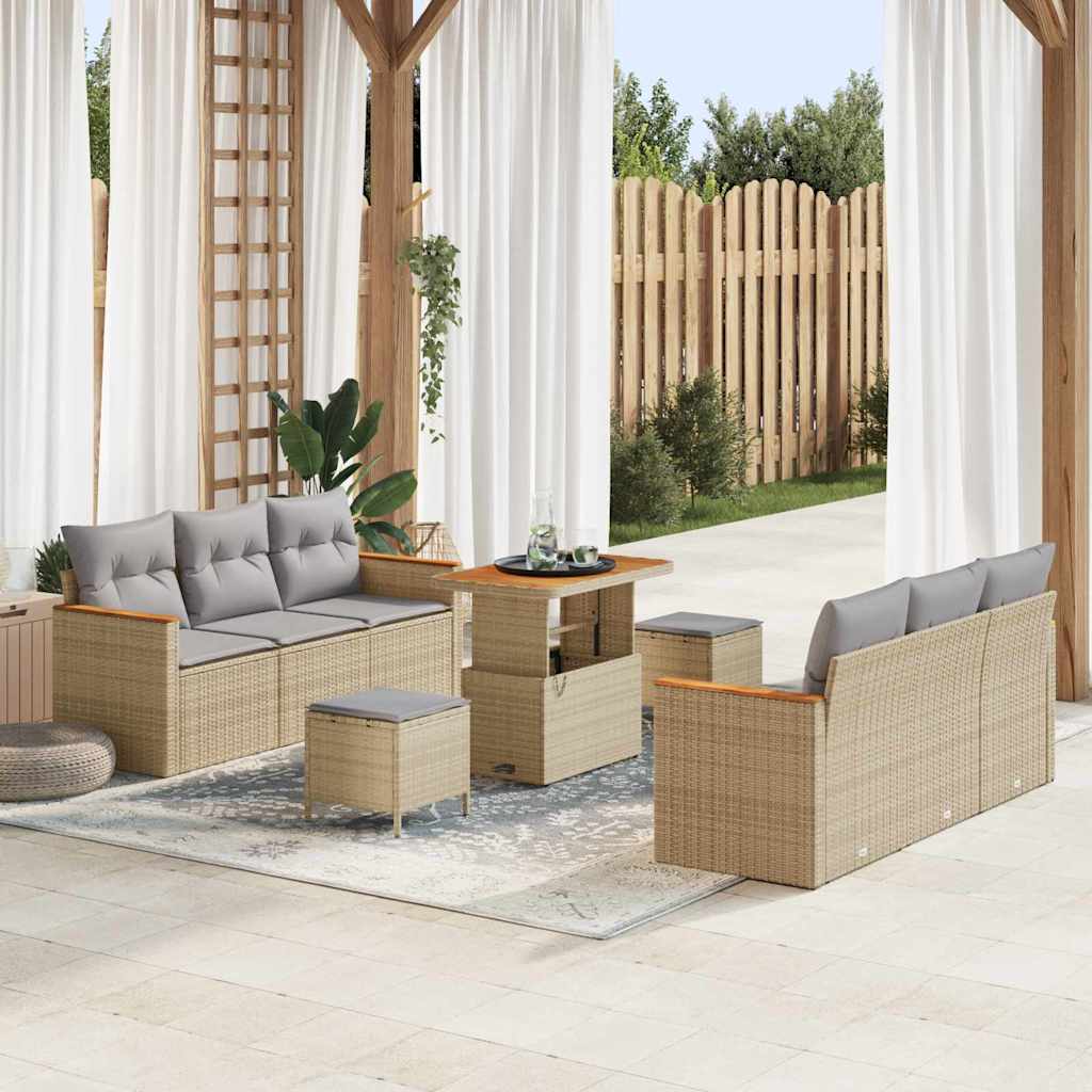 Havesofa Sæt 11 stk. 10-Antal sæder Beige og lys grå polyrattan