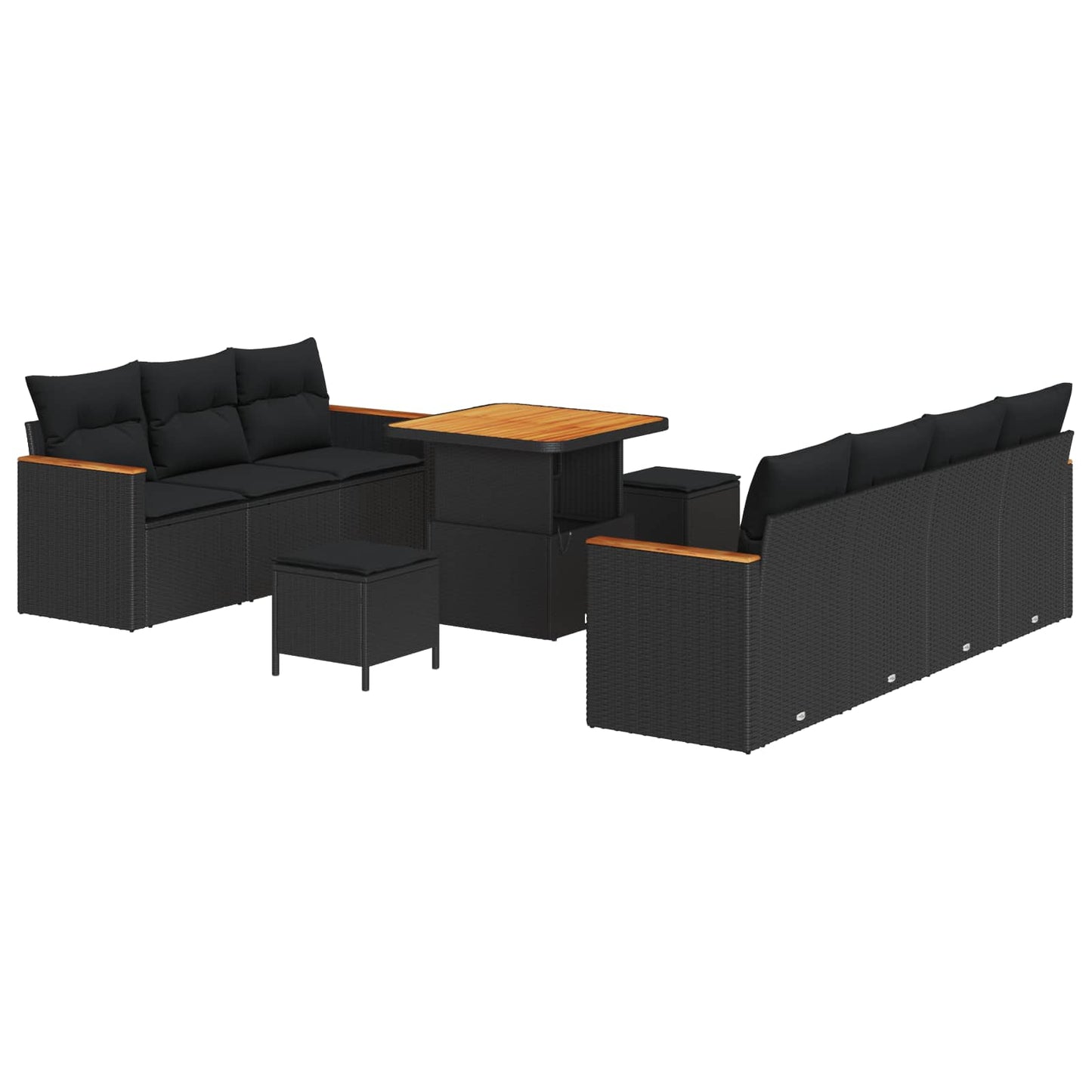 Havesofa Sæt 14 stk. 9-Antal sæder Sort polyrattan