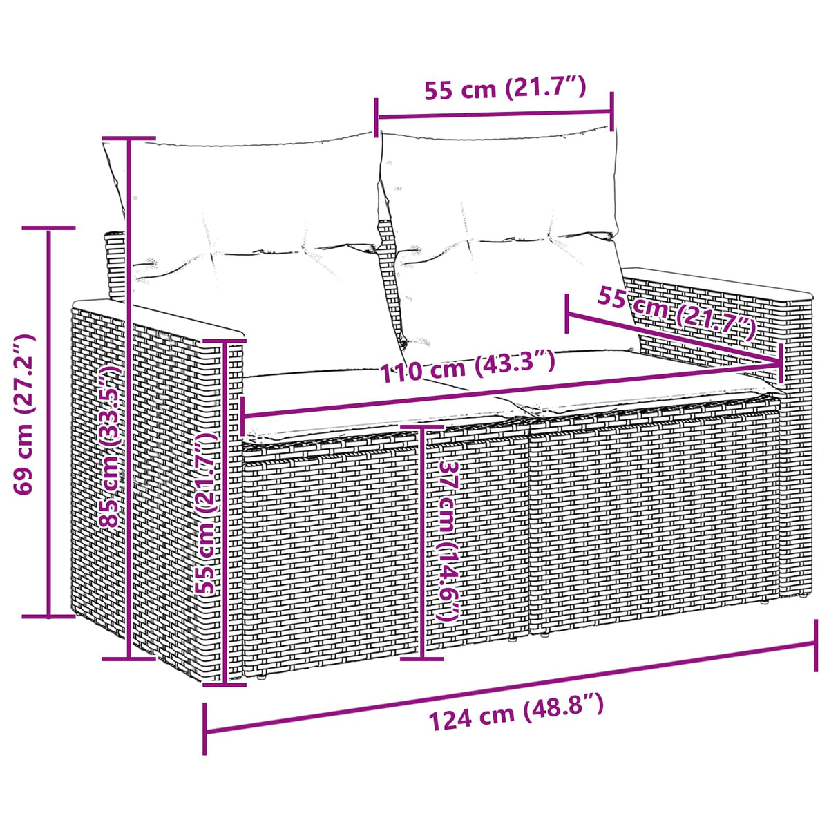 Havesofa Sæt 14 stk. 9-Antal sæder Sort polyrattan