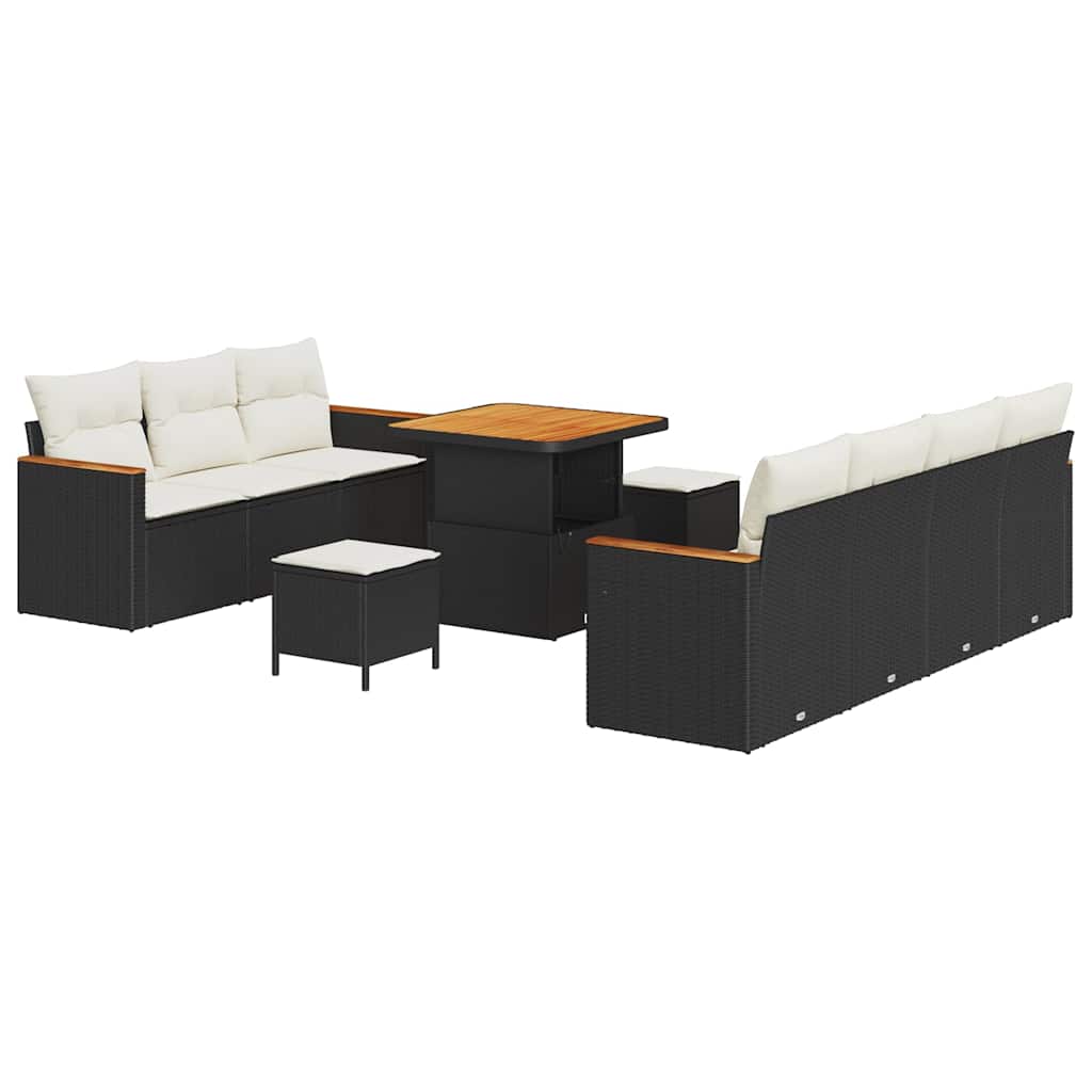 Havesofa Sæt 14 stk. 9-Antal sæder Sort og Cream polyrattan