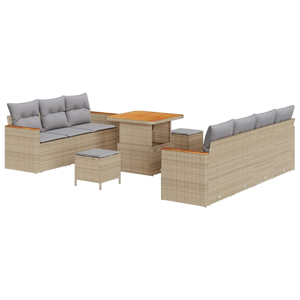 Havesofa Sæt 14 stk. 9-Antal sæder Beige og lys grå polyrattan