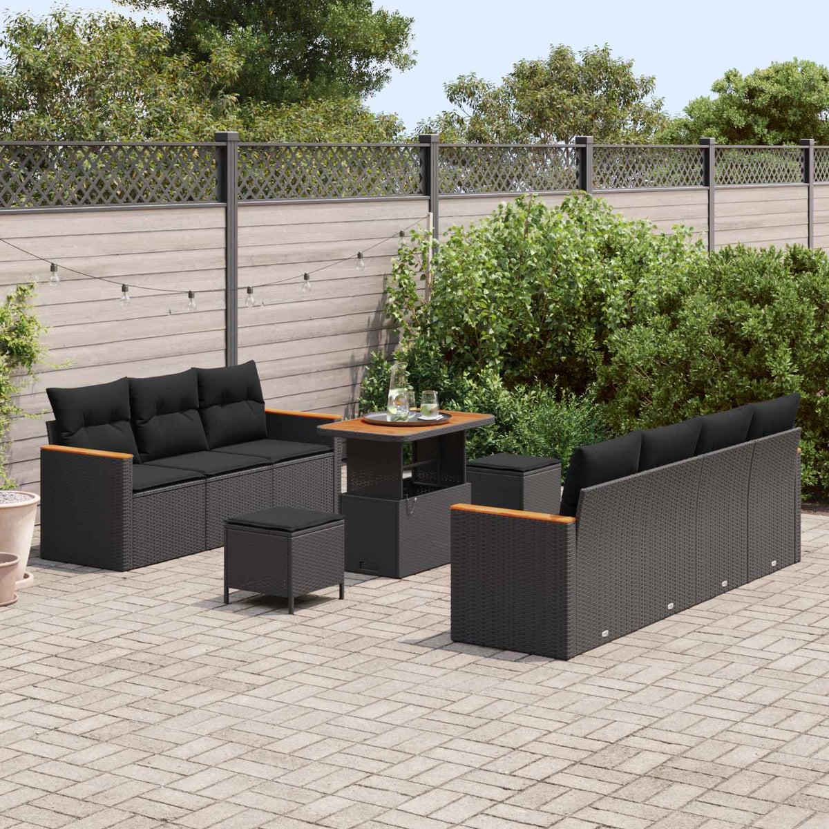 Havesofa Sæt 14 stk. 9-Antal sæder Sort polyrattan