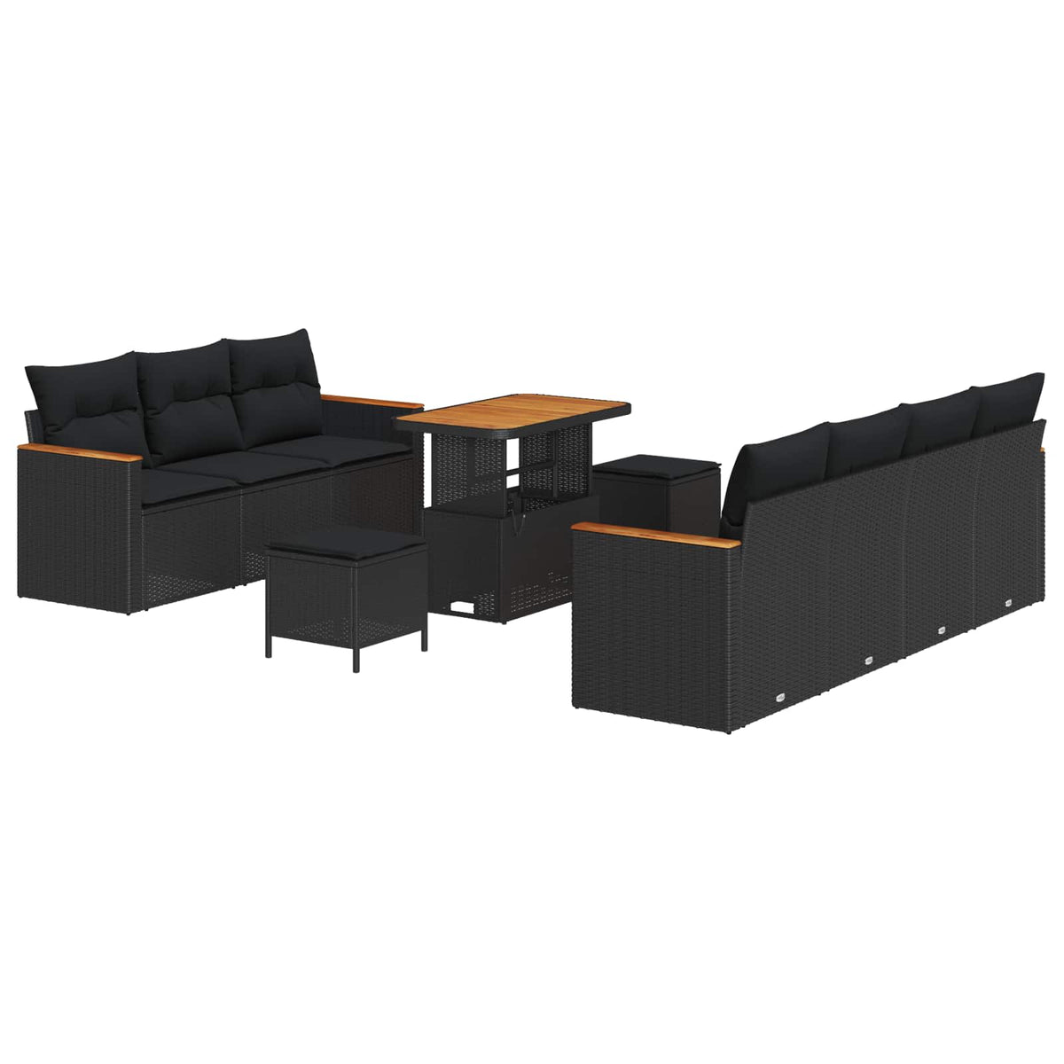 Havesofa Sæt 14 stk. 9-Antal sæder Sort polyrattan