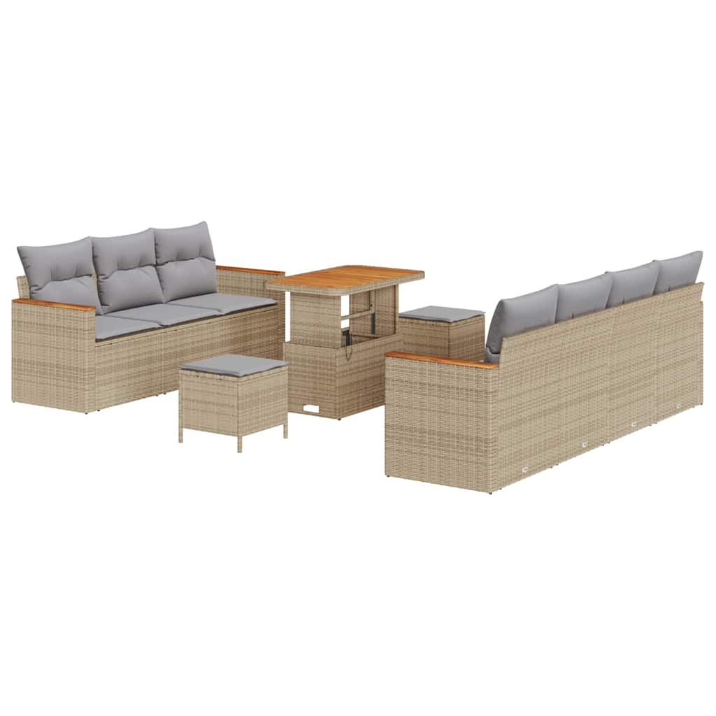 Havesofa Sæt 14 stk. 9-Antal sæder Beige og lys grå polyrattan