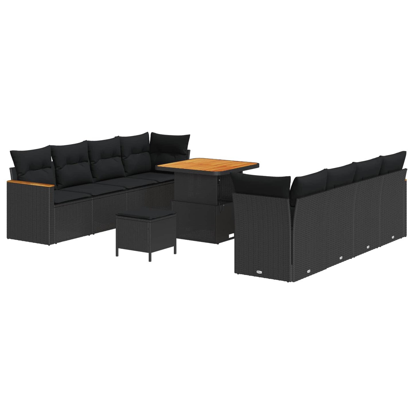 Havesofa Sæt 12 stk. 10-Antal sæder Sort polyrattan