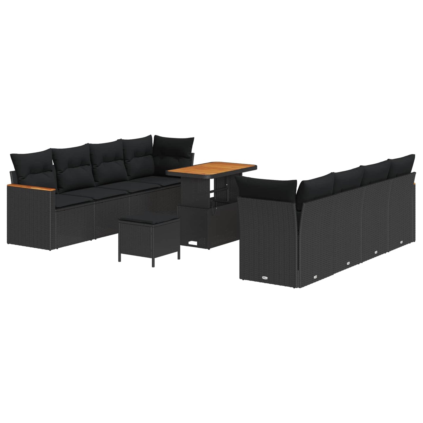 Havesofa Sæt 12 stk. 10-Antal sæder Sort polyrattan