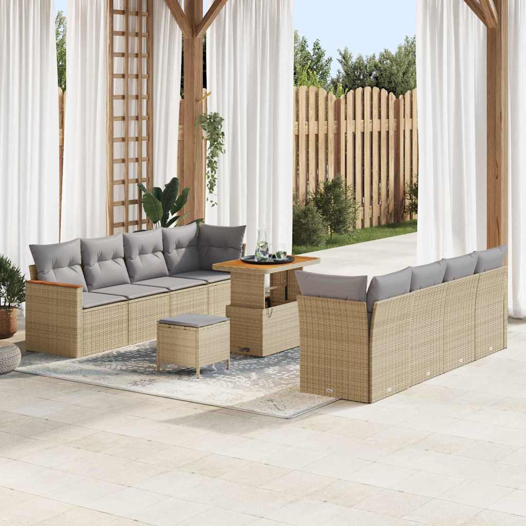 Havesofa Sæt 12 stk. 10-Antal sæder Beige polyrattan