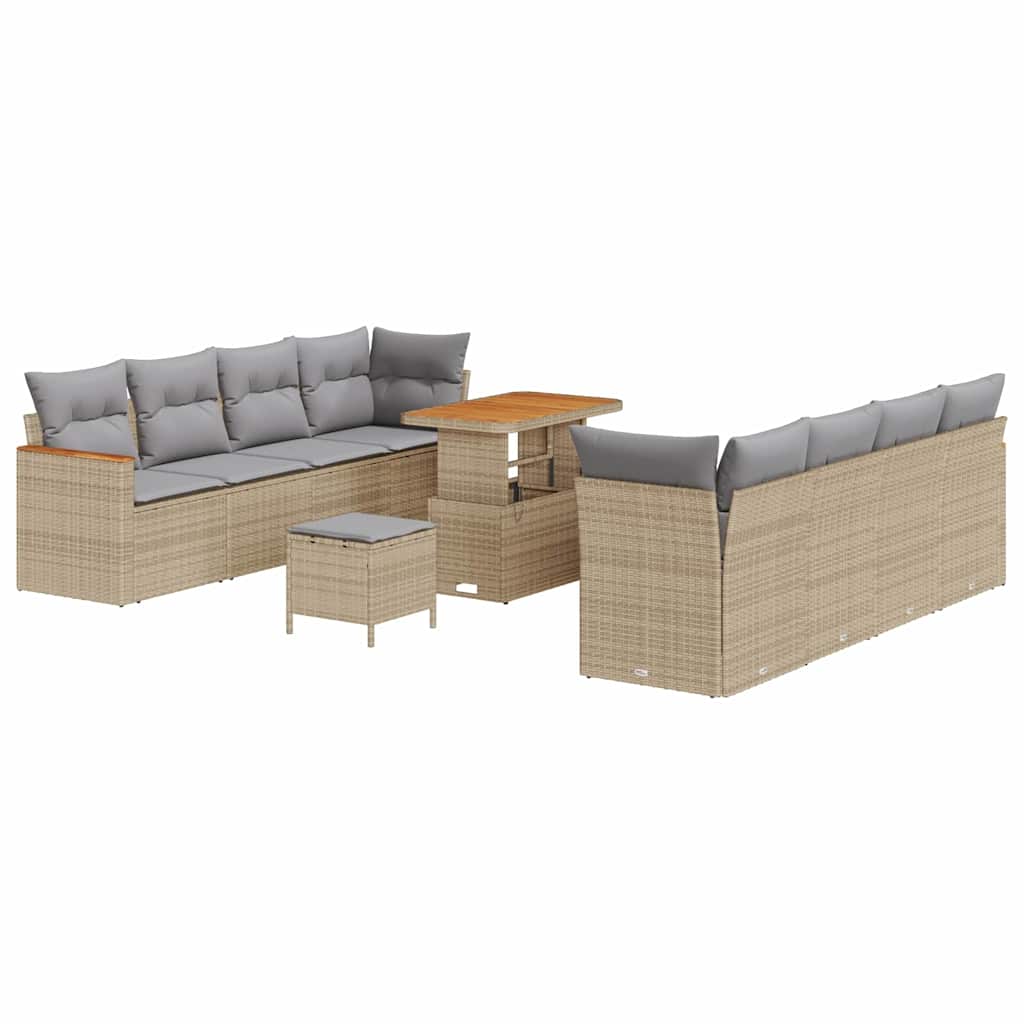 Havesofa Sæt 12 stk. 10-Antal sæder Beige polyrattan
