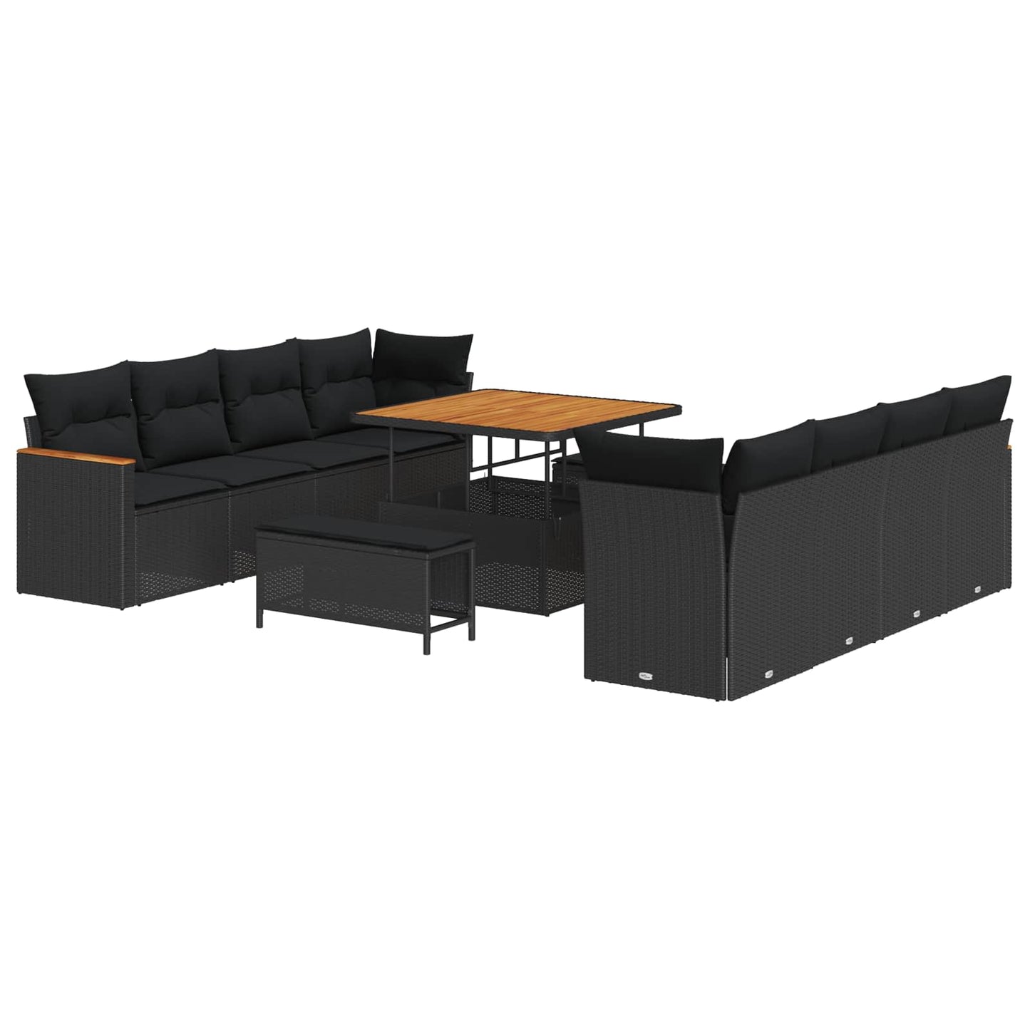 Havesofa Sæt 12 stk. 10-Antal sæder Sort polyrattan
