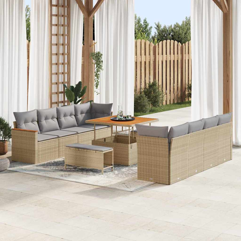 Havesofa Sæt 12 stk. 10-Antal sæder Beige polyrattan