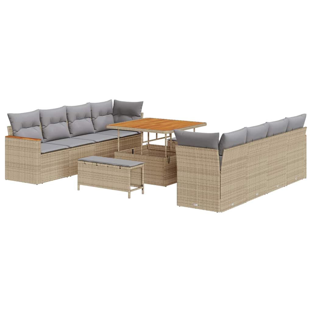 Havesofa Sæt 12 stk. 10-Antal sæder Beige polyrattan