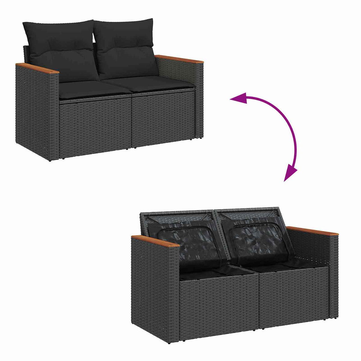 Havesofa Sæt 10 stk. 7-Antal sæder Sort Poly rattan