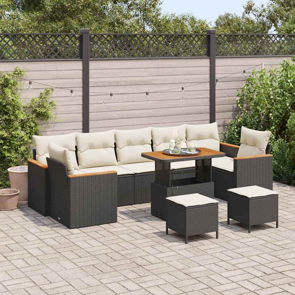 Havesofa Sæt 10 stk. 7-Antal sæder Sort Poly rattan