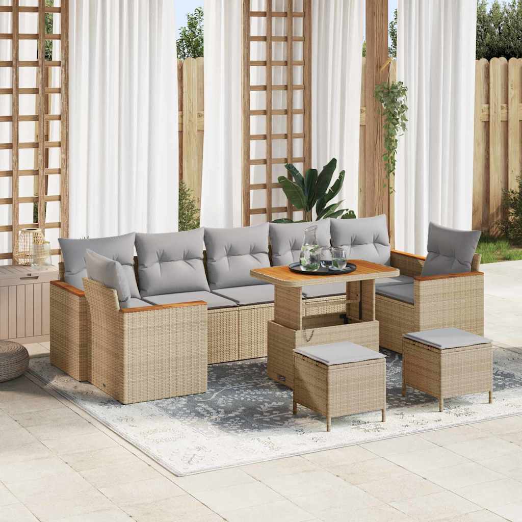 Havesofa Sæt 10 stk. 7-Antal sæder Beige Poly rattan