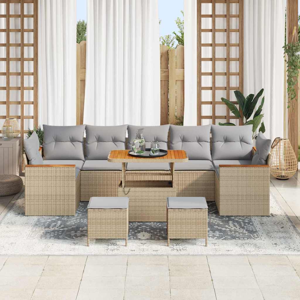 Havesofa Sæt 10 stk. 7-Antal sæder Beige Poly rattan
