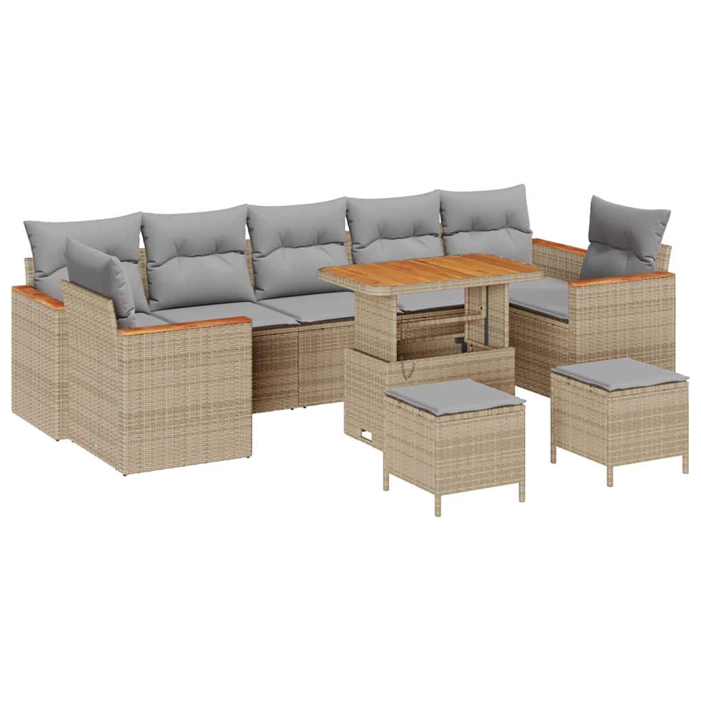 Havesofa Sæt 10 stk. 7-Antal sæder Beige Poly rattan