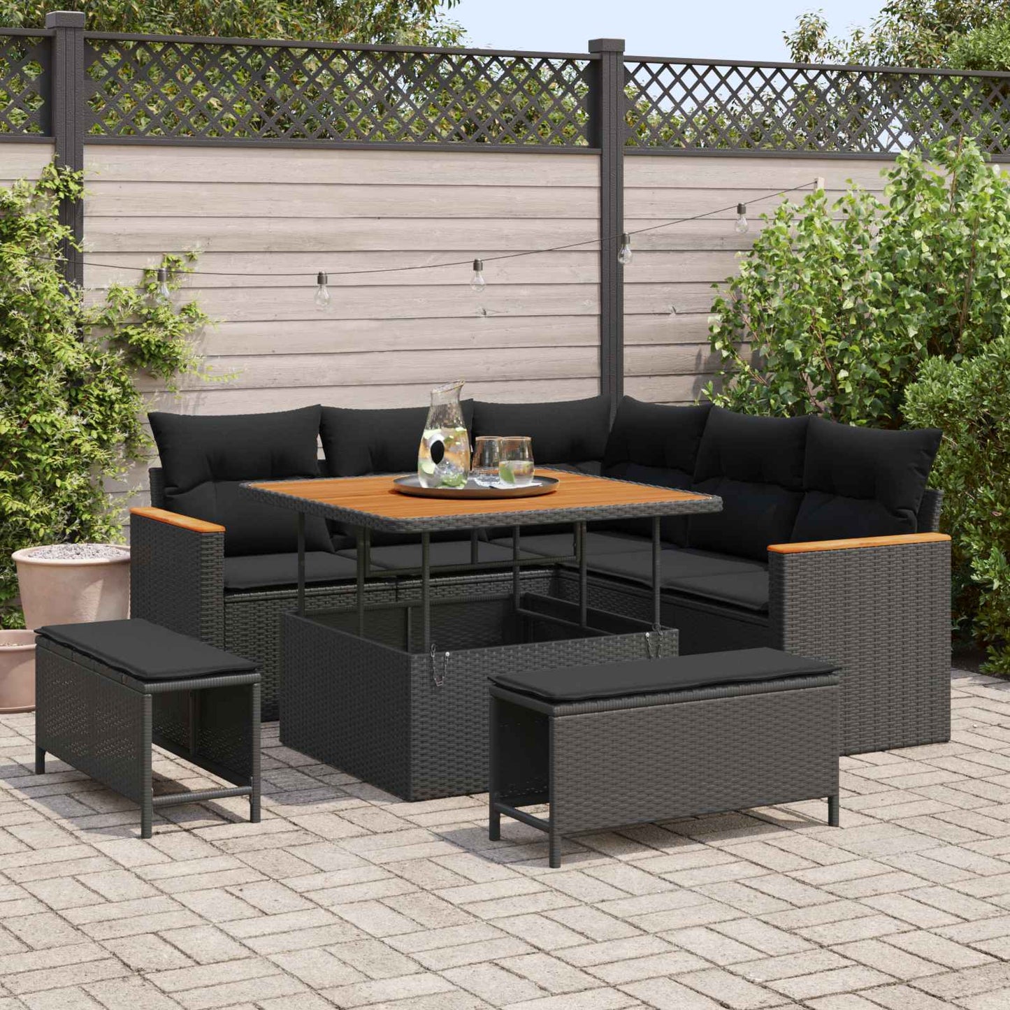 Havesofa Sæt 8 stk. 5-Antal sæder Sort Poly rattan