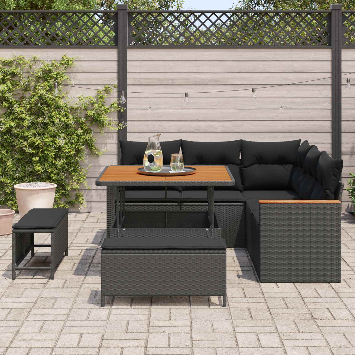 Havesofa Sæt 8 stk. 5-Antal sæder Sort Poly rattan